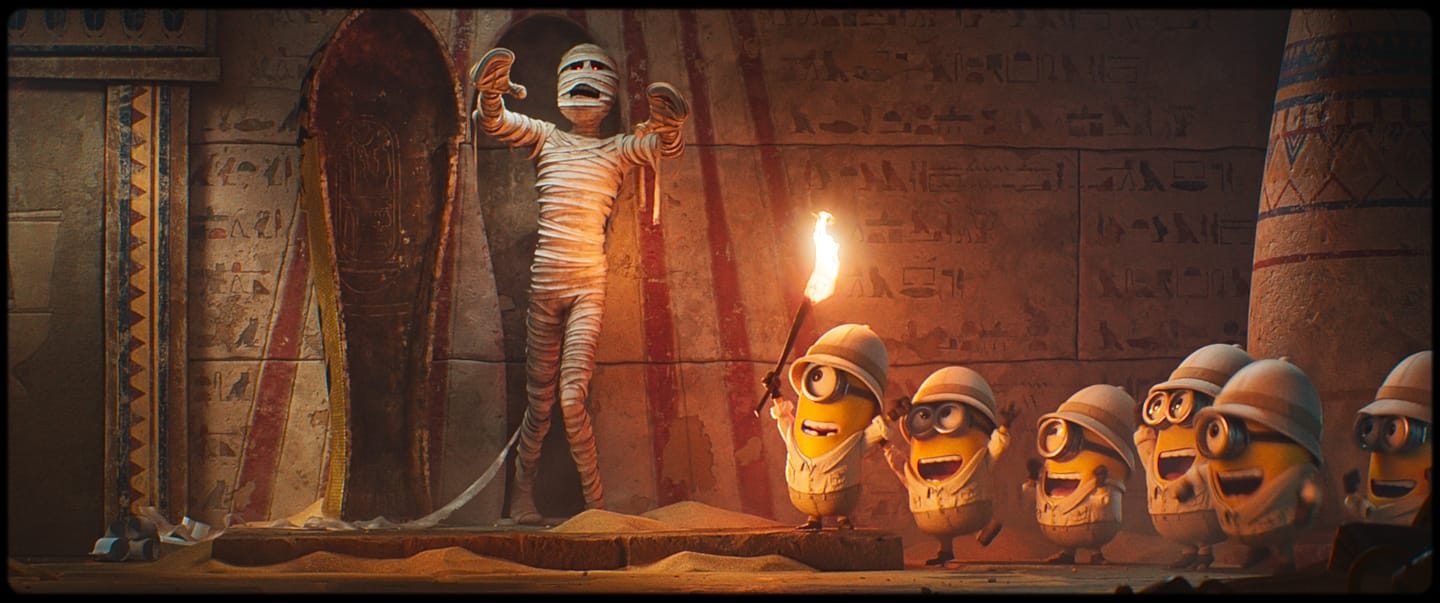Center L to R: Dick, Ed, James, Henry and additional Minions in Illumination’s Minions & Monsters, directed by Pierre Coffin. 