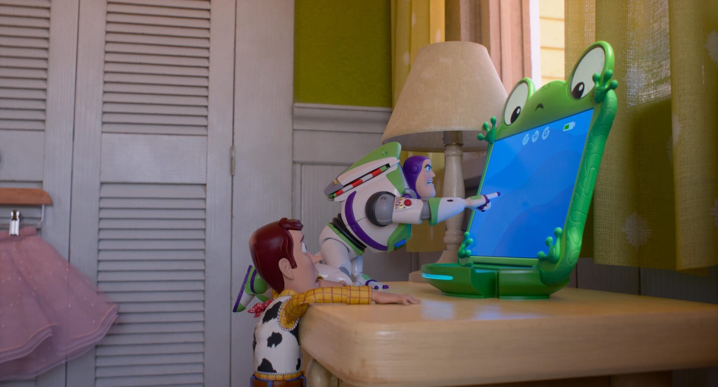 Woody, Buzz Lightyear, and Lilypad in Disney and Pixar’s TOY STORY 5. Photo courtesy of Pixar. © 2026 Disney/Pixar. All Rights Reserved.