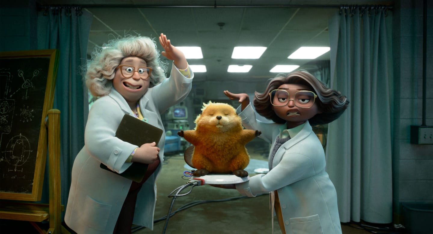 (L-R) Dr. Sam and Dr. Nisha in Pixar's HOPPERS. Photo courtesy of Pixar. © 2025 Disney/Pixar. All Rights Reserved.