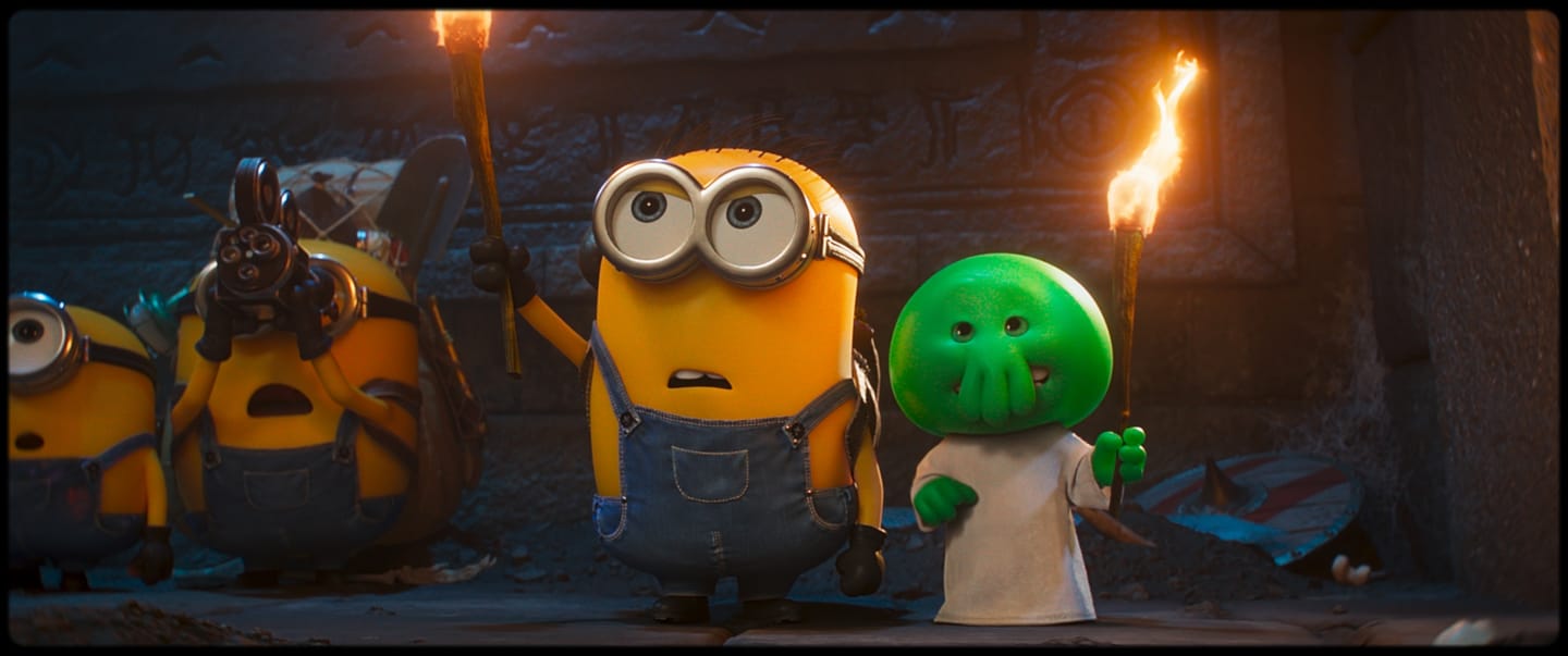 L to R: James, Ed, Henry and Goomi in Illumination’s Minions & Monsters, directed by Pierre Coffin. 